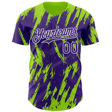 Load image into Gallery viewer, Custom Purple White-Neon Green 3D Pattern Design Splatter Torn Sharp Brush Stroke Authentic Baseball Jersey