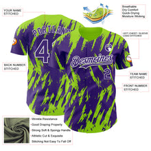 Load image into Gallery viewer, Custom Purple White-Neon Green 3D Pattern Design Splatter Torn Sharp Brush Stroke Authentic Baseball Jersey
