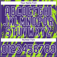 Load image into Gallery viewer, Custom Purple White-Neon Green 3D Pattern Design Splatter Torn Sharp Brush Stroke Authentic Baseball Jersey