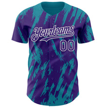 Загрузить изображение в средство просмотра галереи, Custom Purple White-Teal 3D Pattern Design Splatter Torn Sharp Brush Stroke Authentic Baseball Jersey