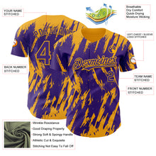 Laden Sie das Bild in den Galerie-Viewer, Custom Purple Gold 3D Pattern Design Splatter Torn Sharp Brush Stroke Authentic Baseball Jersey