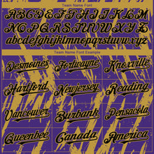 Charger l'image dans la galerie, Custom Purple Old Gold 3D Pattern Design Splatter Torn Sharp Brush Stroke Authentic Baseball Jersey