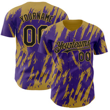 Charger l'image dans la galerie, Custom Purple Old Gold 3D Pattern Design Splatter Torn Sharp Brush Stroke Authentic Baseball Jersey