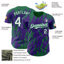Загрузить изображение в средство просмотра галереи, Custom Purple White-Kelly Green 3D Pattern Design Splatter Torn Sharp Brush Stroke Authentic Baseball Jersey