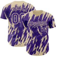 Load image into Gallery viewer, Custom Purple Cream 3D Pattern Design Splatter Torn Sharp Brush Stroke Authentic Baseball Jersey