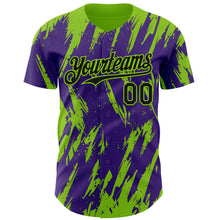 Load image into Gallery viewer, Custom Purple Neon Green 3D Pattern Design Splatter Torn Sharp Brush Stroke Authentic Baseball Jersey