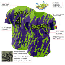Load image into Gallery viewer, Custom Purple Neon Green 3D Pattern Design Splatter Torn Sharp Brush Stroke Authentic Baseball Jersey