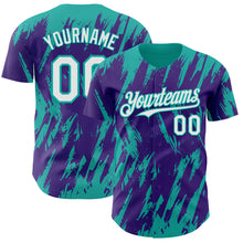 Load image into Gallery viewer, Custom Purple White-Aqua 3D Pattern Design Splatter Torn Sharp Brush Stroke Authentic Baseball Jersey