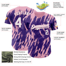 Load image into Gallery viewer, Custom Purple White-Light Pink 3D Pattern Design Splatter Torn Sharp Brush Stroke Authentic Baseball Jersey