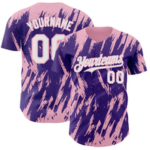 Load image into Gallery viewer, Custom Purple White-Light Pink 3D Pattern Design Splatter Torn Sharp Brush Stroke Authentic Baseball Jersey