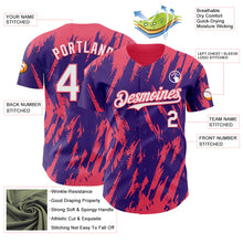Load image into Gallery viewer, Custom Purple White-Neon Pink 3D Pattern Design Splatter Torn Sharp Brush Stroke Authentic Baseball Jersey