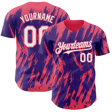 Load image into Gallery viewer, Custom Purple White-Neon Pink 3D Pattern Design Splatter Torn Sharp Brush Stroke Authentic Baseball Jersey