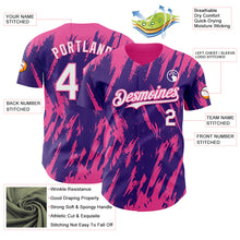Laden Sie das Bild in den Galerie-Viewer, Custom Purple White-Pink 3D Pattern Design Splatter Torn Sharp Brush Stroke Authentic Baseball Jersey