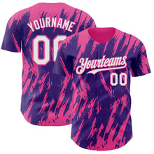 Laden Sie das Bild in den Galerie-Viewer, Custom Purple White-Pink 3D Pattern Design Splatter Torn Sharp Brush Stroke Authentic Baseball Jersey