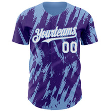 Load image into Gallery viewer, Custom Purple White-Light Blue 3D Pattern Design Splatter Torn Sharp Brush Stroke Authentic Baseball Jersey
