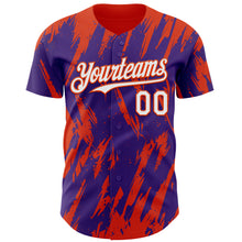 Laden Sie das Bild in den Galerie-Viewer, Custom Purple White-Orange 3D Pattern Design Splatter Torn Sharp Brush Stroke Authentic Baseball Jersey