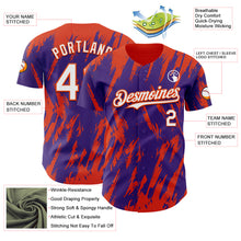 Laden Sie das Bild in den Galerie-Viewer, Custom Purple White-Orange 3D Pattern Design Splatter Torn Sharp Brush Stroke Authentic Baseball Jersey