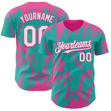 Load image into Gallery viewer, Custom Aqua White-Pink 3D Pattern Design Splatter Torn Sharp Brush Stroke Authentic Baseball Jersey