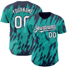Load image into Gallery viewer, Custom Aqua White-Navy 3D Pattern Design Splatter Torn Sharp Brush Stroke Authentic Baseball Jersey