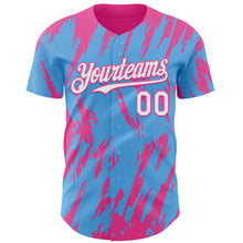 Загрузить изображение в средство просмотра галереи, Custom Sky Blue White-Pink 3D Pattern Design Splatter Torn Sharp Brush Stroke Authentic Baseball Jersey