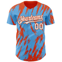 Загрузить изображение в средство просмотра галереи, Custom Sky Blue White-Orange 3D Pattern Design Splatter Torn Sharp Brush Stroke Authentic Baseball Jersey