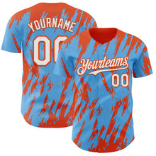 Загрузить изображение в средство просмотра галереи, Custom Sky Blue White-Orange 3D Pattern Design Splatter Torn Sharp Brush Stroke Authentic Baseball Jersey