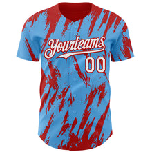 Загрузить изображение в средство просмотра галереи, Custom Sky Blue White-Red 3D Pattern Design Splatter Torn Sharp Brush Stroke Authentic Baseball Jersey