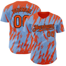 Load image into Gallery viewer, Custom Light Blue Orange-Black 3D Pattern Design Splatter Torn Sharp Brush Stroke Authentic Baseball Jersey
