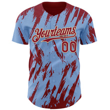 Load image into Gallery viewer, Custom Light Blue Crimson-Cream 3D Pattern Design Splatter Torn Sharp Brush Stroke Authentic Baseball Jersey