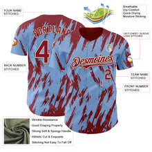 Load image into Gallery viewer, Custom Light Blue Crimson-Cream 3D Pattern Design Splatter Torn Sharp Brush Stroke Authentic Baseball Jersey
