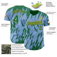 Load image into Gallery viewer, Custom Light Blue Kelly Green-Gold 3D Pattern Design Splatter Torn Sharp Brush Stroke Authentic Baseball Jersey