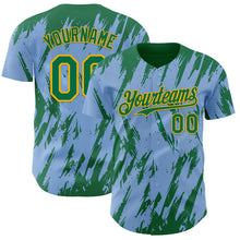 Load image into Gallery viewer, Custom Light Blue Kelly Green-Gold 3D Pattern Design Splatter Torn Sharp Brush Stroke Authentic Baseball Jersey