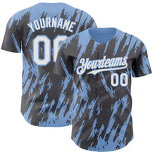 Charger l'image dans la galerie, Custom Steel Gray White-Light Blue 3D Pattern Design Splatter Torn Sharp Brush Stroke Authentic Baseball Jersey