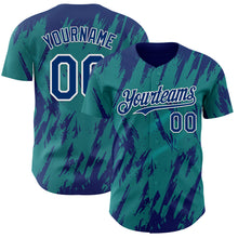 Laden Sie das Bild in den Galerie-Viewer, Custom Teal US Navy Blue-White 3D Pattern Design Splatter Torn Sharp Brush Stroke Authentic Baseball Jersey