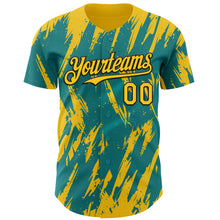 Laden Sie das Bild in den Galerie-Viewer, Custom Teal Yellow-Black 3D Pattern Design Splatter Torn Sharp Brush Stroke Authentic Baseball Jersey