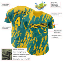 Laden Sie das Bild in den Galerie-Viewer, Custom Teal Yellow-Black 3D Pattern Design Splatter Torn Sharp Brush Stroke Authentic Baseball Jersey