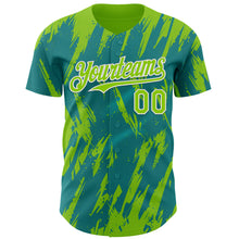 Charger l'image dans la galerie, Custom Teal Neon Green-White 3D Pattern Design Splatter Torn Sharp Brush Stroke Authentic Baseball Jersey