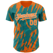 Load image into Gallery viewer, Custom Teal Bay Orange-White 3D Pattern Design Splatter Torn Sharp Brush Stroke Authentic Baseball Jersey