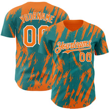 Load image into Gallery viewer, Custom Teal Bay Orange-White 3D Pattern Design Splatter Torn Sharp Brush Stroke Authentic Baseball Jersey