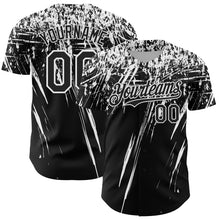 Load image into Gallery viewer, Custom Black White Distressed Scratch Brush Stroke Authentic Baseball Jersey