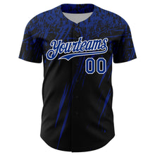 Load image into Gallery viewer, Custom Black Royal-White Distressed Scratch Brush Stroke Authentic Baseball Jersey
