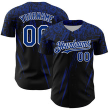 Load image into Gallery viewer, Custom Black Royal-White Distressed Scratch Brush Stroke Authentic Baseball Jersey