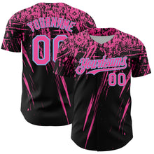 Load image into Gallery viewer, Custom Black Pink-Light Blue Distressed Scratch Brush Stroke Authentic Baseball Jersey