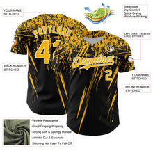 Load image into Gallery viewer, Custom Black Gold-White Distressed Scratch Brush Stroke Authentic Baseball Jersey