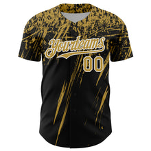 Загрузить изображение в средство просмотра галереи, Custom Black Old Gold-White Distressed Scratch Brush Stroke Authentic Baseball Jersey