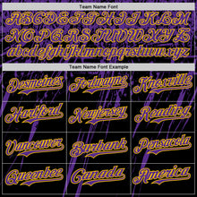 Load image into Gallery viewer, Custom Black Purple-Yellow Distressed Scratch Brush Stroke Authentic Baseball Jersey