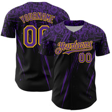 Load image into Gallery viewer, Custom Black Purple-Yellow Distressed Scratch Brush Stroke Authentic Baseball Jersey