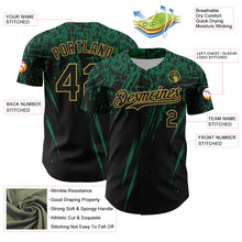 Загрузить изображение в средство просмотра галереи, Custom Black Kelly Green-Old Gold Distressed Scratch Brush Stroke Authentic Baseball Jersey