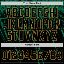 Загрузить изображение в средство просмотра галереи, Custom Black Kelly Green-Old Gold Distressed Scratch Brush Stroke Authentic Baseball Jersey