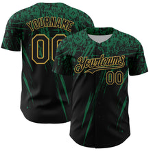 Загрузить изображение в средство просмотра галереи, Custom Black Kelly Green-Old Gold Distressed Scratch Brush Stroke Authentic Baseball Jersey